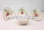 4 Adet Kalp Porselen Çiçek Kelebek Desen Mini Sosluk & Lokumluk