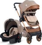 4 Baby Comfort Gold-Kahve Travel Sistem Bebek Arabası Seyahat Sistem Puset, Taşıma Koltuğu, Yağmurluk