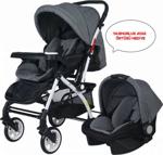 4 Four Baby Travel Pusetli Lüx Alüminyum Mama Tablalı Çift Yönlü Bebek Arabası Gri