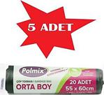 5 Adet Çöp Torbası Polmix Çöp Poşeti Orta Boy 70 Gram 55 X 60 11 Mikron Siyah