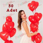 50 Adet Kırmızı Baskısız Kalp Balonu 30cm Romantik Kalpli Balonlar