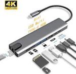 8 In 1 Ethernet Sd Usb Type C Hub Hdmi Girişli Macbook Çevirici