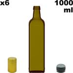 Afracam Maraska Yeşil 1000 Ml Cam Şişe Kapak Kapüşon 6 Adet