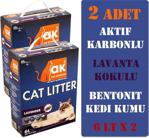 Akkum Aktif Karbon Lavanta Kokulu Topaklaşan 6 lt 2'li Paket Kedi Kumu