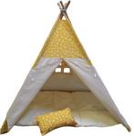 Altev Ahşap Çoçuk Çadırı Kızılderili Çadırı Oyun Evi Kamp Çadırı Yıldızlı - Sarı