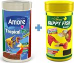 Amore Tropical Mix 250Ml + Ahm Guppy Granulat 250Ml Lepistes Moli Kılıç Melek Tetra Tropikal Balık Yemi