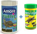 Amore Turtle Sticks 1000Ml + Ahm Turtle 250Ml Vitamin Kalsiyum Mineral Plus Sürüngen Ve Kaplumbağa Yemi