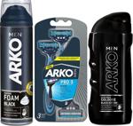 Arko Men Black 200 Ml Erkek Bakım Seti Ve Arko Men T3 3'Lü Tıraş Bıçağı Ve Black Tıraş Kolonyası 250 Ml