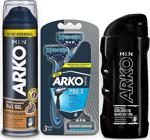 Arko Men Coffee Tıraş Jeli 200Ml Ve Arko Men T3 Tıraş Bıçağı 3'Lü Ve Black Tıraş Kolonyası 250Ml