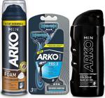 Arko Men Coffee Tıraş Köpüğü 200Ml Ve Arko Men T3 Tıraş Bıçağı 3'Lü Ve Black Tıraş Kolonyası 250Ml