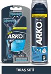 Arko T3 Pro 3 Bıçaklı Tıraş Bıçağı 3'Lü & Cool Tıraş Köpüğü 200 Ml Avantaj Paketi