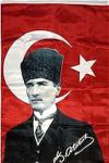 Atatürk İmzalı Kalpaklı Poster Bayrak Kalite (100x150cm)