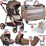 Baby Home 955 Gold Travel Sistem Bebek Arabası 600 Bebek Oyun Parkı Beşik Yatak Full Takım