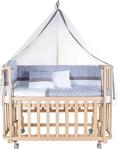 Baby Tech Modern Anne Yanı 60X120 Naturel Beşik - Tekerlekli + Yıldızlı Uyku Seti - Gri