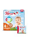 Baby Turco Bebek Bezi 4+ Beden Maxi Plus 228 Adet + 180 Yaprak Islak Havlu -6