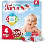 Baby Turco Bebek Bezi 4 Numara Maxi 264 Adet + 200 Yaprak Islak H