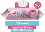 Baby Turco Gül Kokulu Islak Bebek Havlusu 6X90 Adet