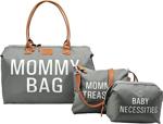 Babysi Babysl Mommy Bag Tasarım 3 Lü Set Gri Baby Anne Bebek Bakım Ve Kadın Çantası