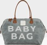 Bagmori Gri Baby Bag Nakışlı Peluş Anne Bebek Çantası