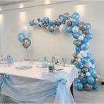 Bal10 Dünyası Frozen Elsa Anna Konsept - 50 Adet Metalik Balon Ve 5 Metre Balon Zinciri (Mavi - Gümüş - Beyaz)
