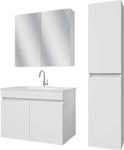 Banos Tm3 Ayaksız 2 Kapaklı Lavabolu Beyaz Mdf 85 Cm Banyo Dolabı + Aynalı Banyo Üst Dolabı + Banyo Boy Dolabı - 570 x 850 x 455 Cm