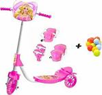 Barbie Scooter - Şeffaf Silikon Tekerlekli Frenli Scooter + Dizlik + Bileklik + 5 Adet Havuz Top