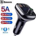 Baseus Bluetooth Fm Transmitter 36W Qc 4.0 Dual Usb & Type-C Araç Şarj Cihazı