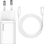 Baseus Super Si 1C 20W Hızlı Şarj Adaptörü + Type-C To Lightning Iphone 1M Şarj Kablosu Tzccsup-B02