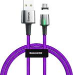 Baseus Zinc Magnetic, Şarj & Data Aktarım Kablosu, Mor, 1 M,Usb Type A & Micro Usb, Mıknatıs Uçlu & Işıklı, Hızlı Şarj