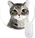 Bi Tıkla Gelsin Masum Bakışlı Kedi Illüstrasyon Baskılı Yuvarlak Mouse Pad - Ani058Y