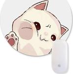 Bi Tıkla Gelsin Sevimli Beyaz Yavru Kedi Illüstrasyon Baskılı Yuvarlak Mouse Pad - Ani048Y