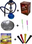 Camp & Shisha Mavi Mini Nargile Takımı + 1 Kg Küp Kömür + Folyo + 20 Sipsi + Iğne