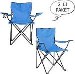Çantalı Kamp Sandalyesi Balıkçı Plaj Piknik Koltuk Mavi 2 Adet