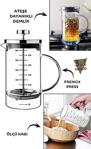 Chefstar Borosilikat French Press Bitki Çayı Filtre Kahve Demliği 600 Ml Ateşe Dayanıklı