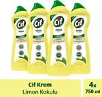 Cif Krem Yüzey Temizleyici Limon Kokulu Klor Boya Fosfat Paraben Içermez 750 Ml 4 Adet