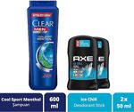 Clear Men Cool Sport Menthol Şampuan 600 Ml + Axe Ice Chill Erkek Deodorant Stick 50 Ml X2