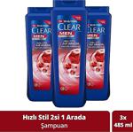 Clear Men Hızlı Stil 2'Si 1 Arada 485 Ml 3 Adet Şampuan