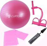 Clifton 65 Cm Fuşya Dura-Strong Deluxe Pilates Topu+Body Trimmer +Pilates Bandı + Pompa Set