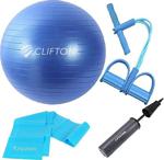 Clifton 65 Cm Mavi Dura-Strong Deluxe Pilates Topu+Body Trimmer +Pilates Bandı + Pompa Set