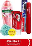 Colgate Diş Macunu 50 Ml X2, Orta Diş Fırçası, Palmolive Duş Jeli 500 Ml + Fırça Kabı & Duş Lifi