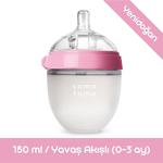 Comotomo Silikon Biberon 150Ml Pembe - Yavaş Akışlı (0-3 Ay) Yenidoğan