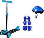 Cool Wheels 3 Tekerlekli Yükseklik Ayarlı Twistable Mavi Çocuk Scooter (+3 Yaş) + Kask + Dizlik Seti