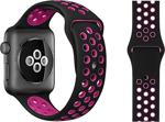 Coverzone Apple Watch 4 3 2 1 Delikli Spor Kayış 44 Mm Siyah-Pembe Hole - Siyah - Pembe