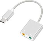 Coverzone Macbook Uyumlu Usb Type-C To Harici Ses Kartı Adaptörü Jack 3.5Mm Kulaklık + Mikrofon - Gümüş