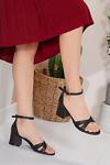 Daxtors Milena Siyah-Süet Kadın Çapraz Topuklu Ayakkabı