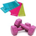 Delta 1 Kg X 2 Adet Plastik Dambıl 3'Lü Pilates Bandı Fuşya