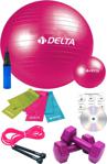 Delta 11 Li Pilates Takımı Seti 3 Lü Pilates Bandı Lastiği 1Kg Dambıl Atlama İpi Plates Topu Set