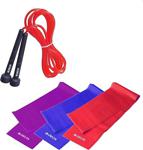 Delta 120 X 7,5 Cm 3'Lü Pilates Bandı Lastiği Atlama İpi 4'Lü Set