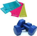 Delta 2.5 Kg X 2 Adet Plastik Dambıl 3'Lü Pilates Bandı Mavi