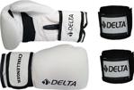 Delta Challenger Dura-Strong Boks Eldiveni + Boks El Bandajı Seti - 12 oz - Beyaz - Siyah